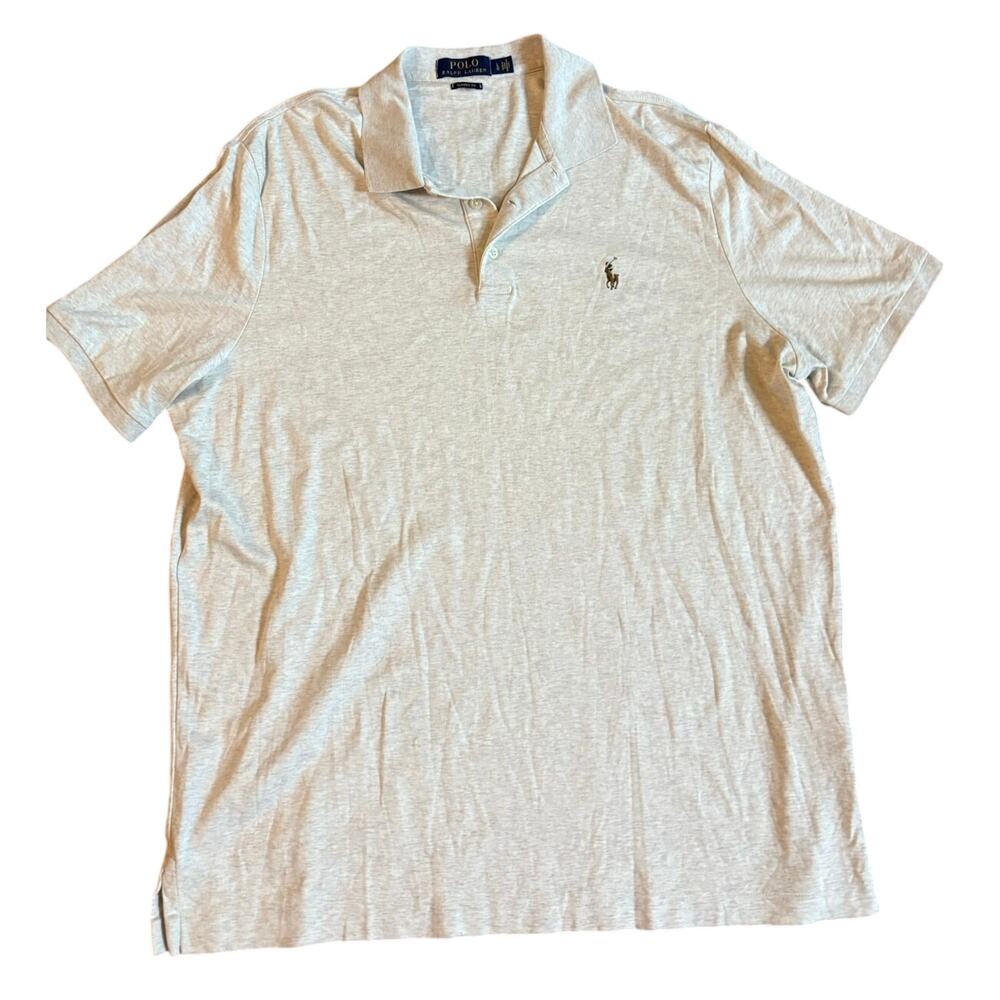 Polo Ralph‎ Lauren Beige Heather Short Classic Fit Polo Shirt Mens Large EUC